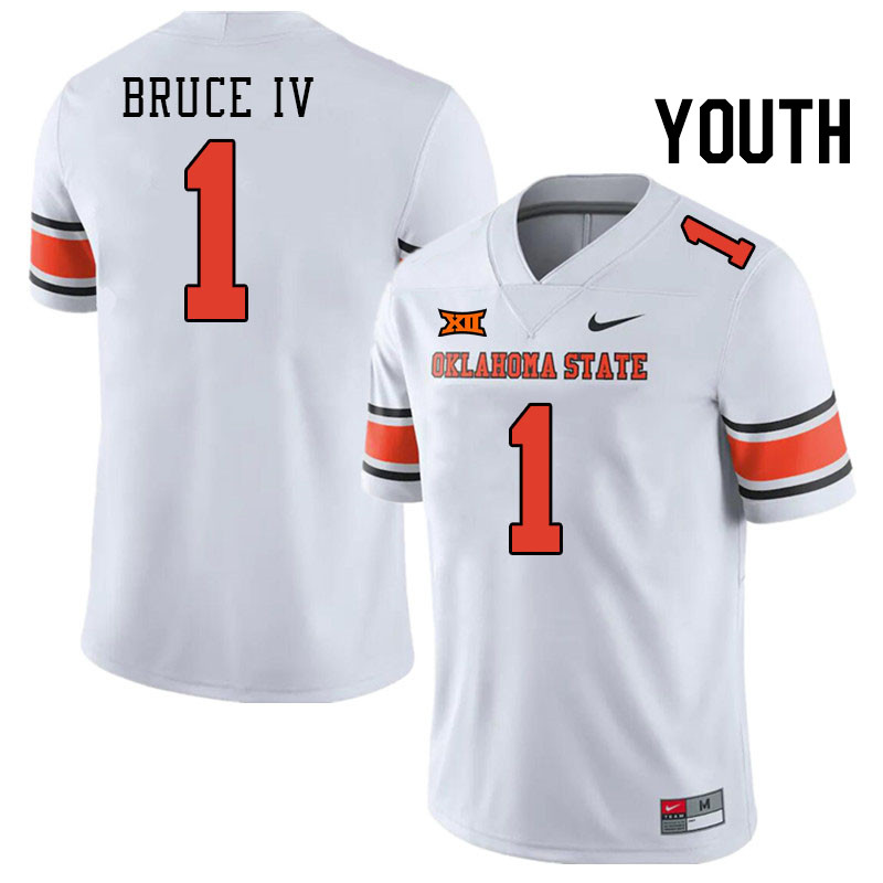 Youth #1 Arland Bruce IV Oklahoma State Cowboys College Football Jerseys Stitched-White - Click Image to Close